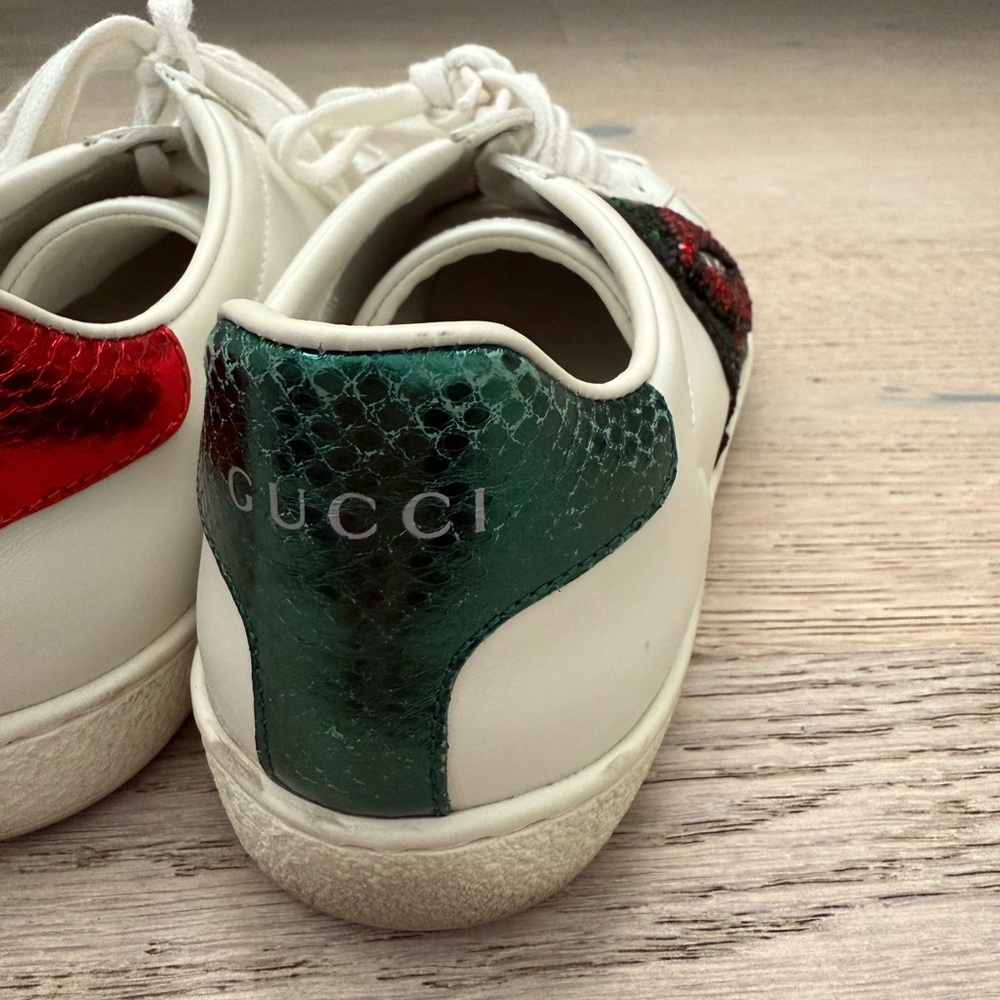 Gucci White Leather Sequins And Crystal Lips Ace Low Top Sneakers - Picture 2 of 6